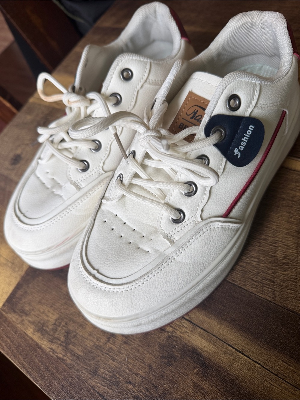 As seen on TikTok- White Women's Athletic Sneakers with Red Accent